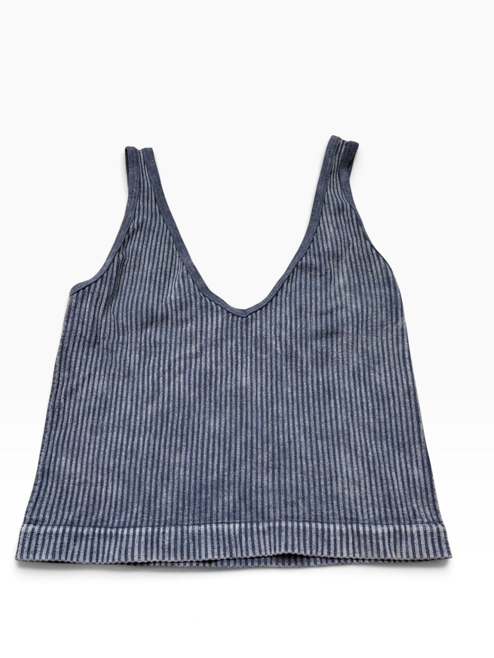 Ladies Aura Brand Blue Mineral Wash Ribbed Cropped Tank Top Size Small